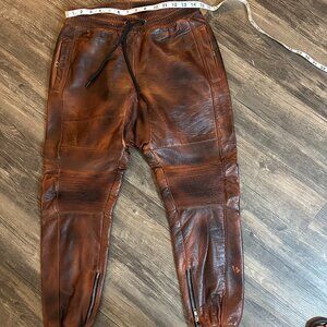 RARE – Mr. Riegillio Real Leather Moto Joggers – Brown – Size L (Tailored Fit)